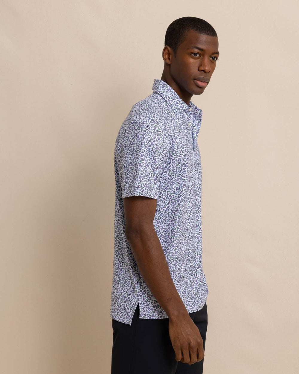 The front view of the Southern Tide Driver Dazed and Transfused Printed Polo by Southern Tide - Classic White