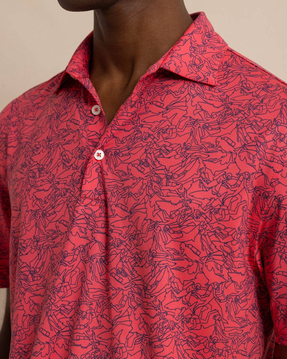 The detail view of the Southern Tide Driver Dive In Polo Shirt by Southern Tide - Teaberry Pink
