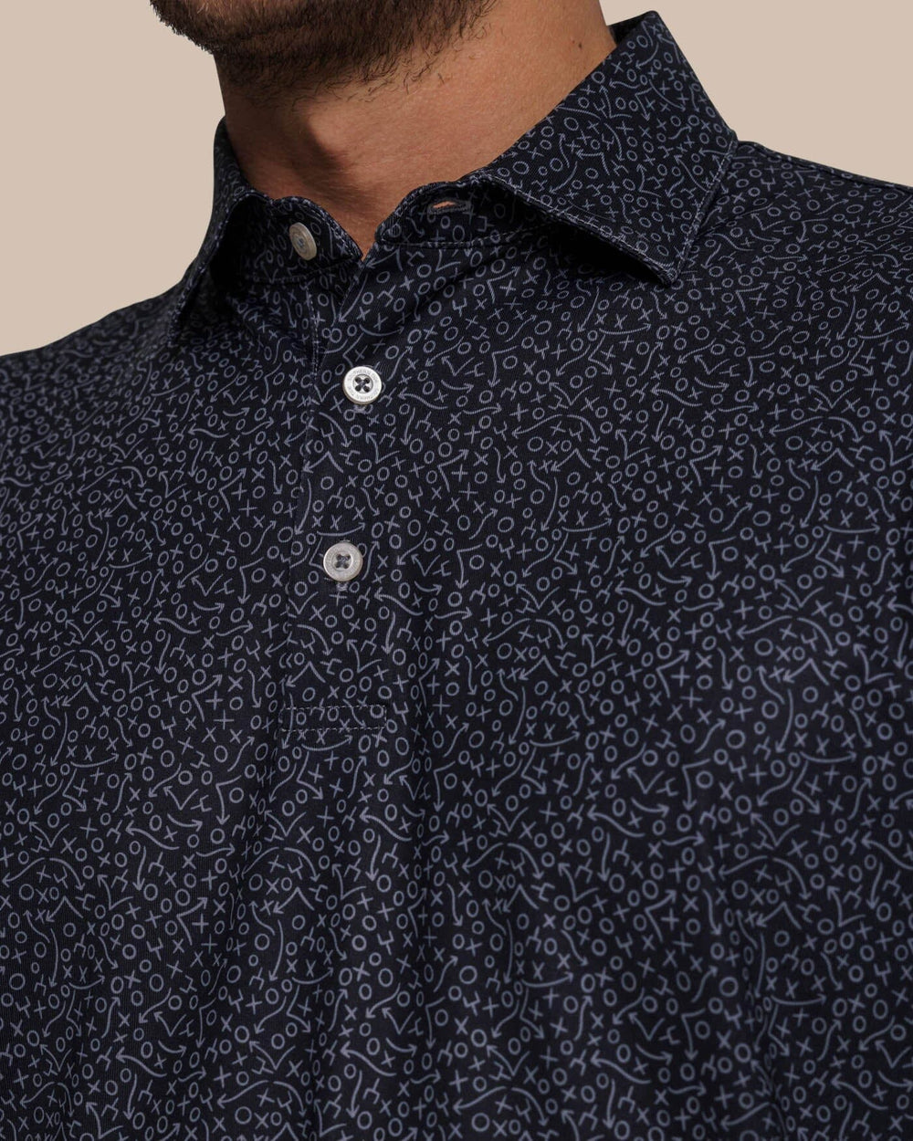 The detail view of the Southern Tide Driver Gameplay Polo by Southern Tide - Black
