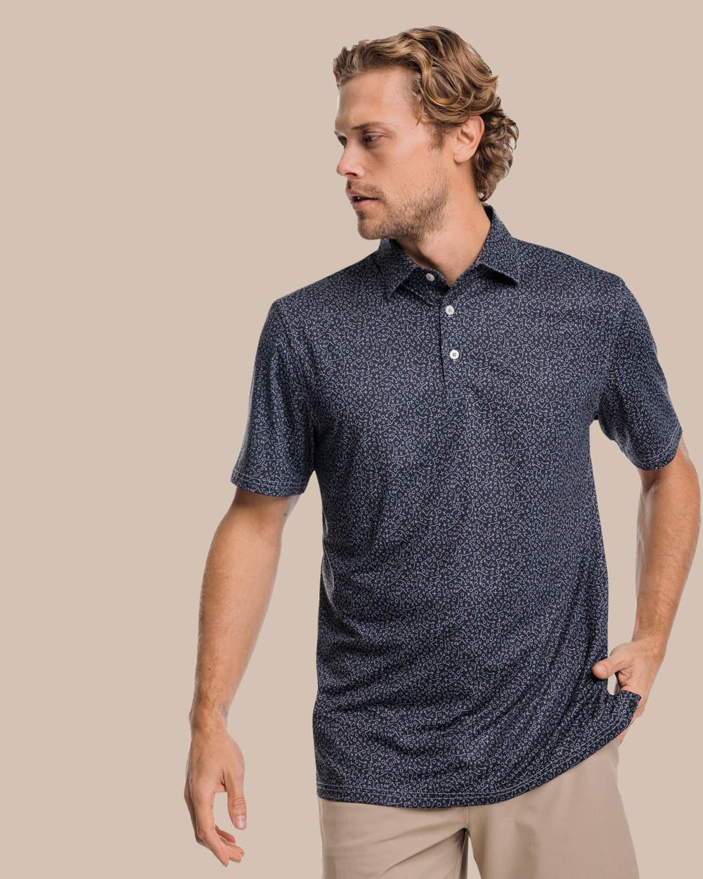 The front view of the Southern Tide Driver Gameplay Polo by Southern Tide - Black