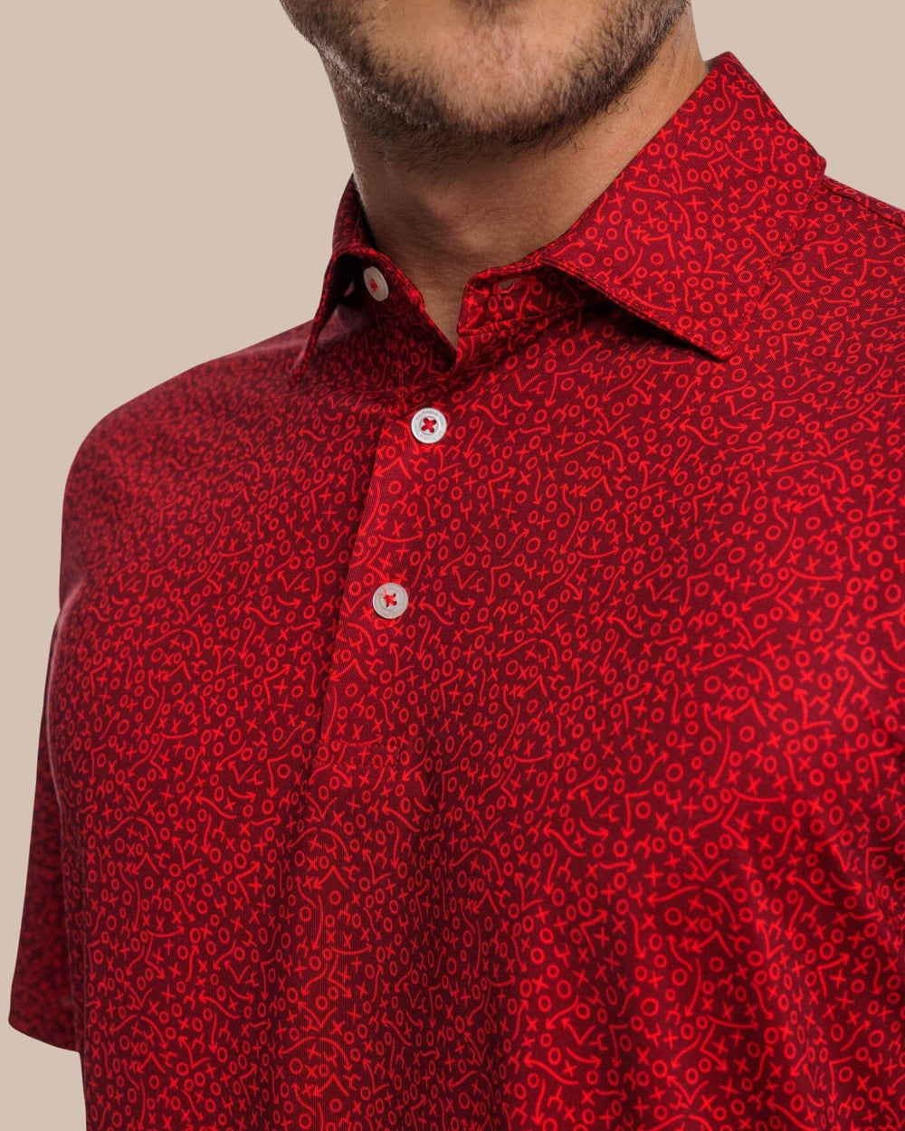 The detail view of the Southern Tide Driver Gameplay Polo by Southern Tide - Chianti