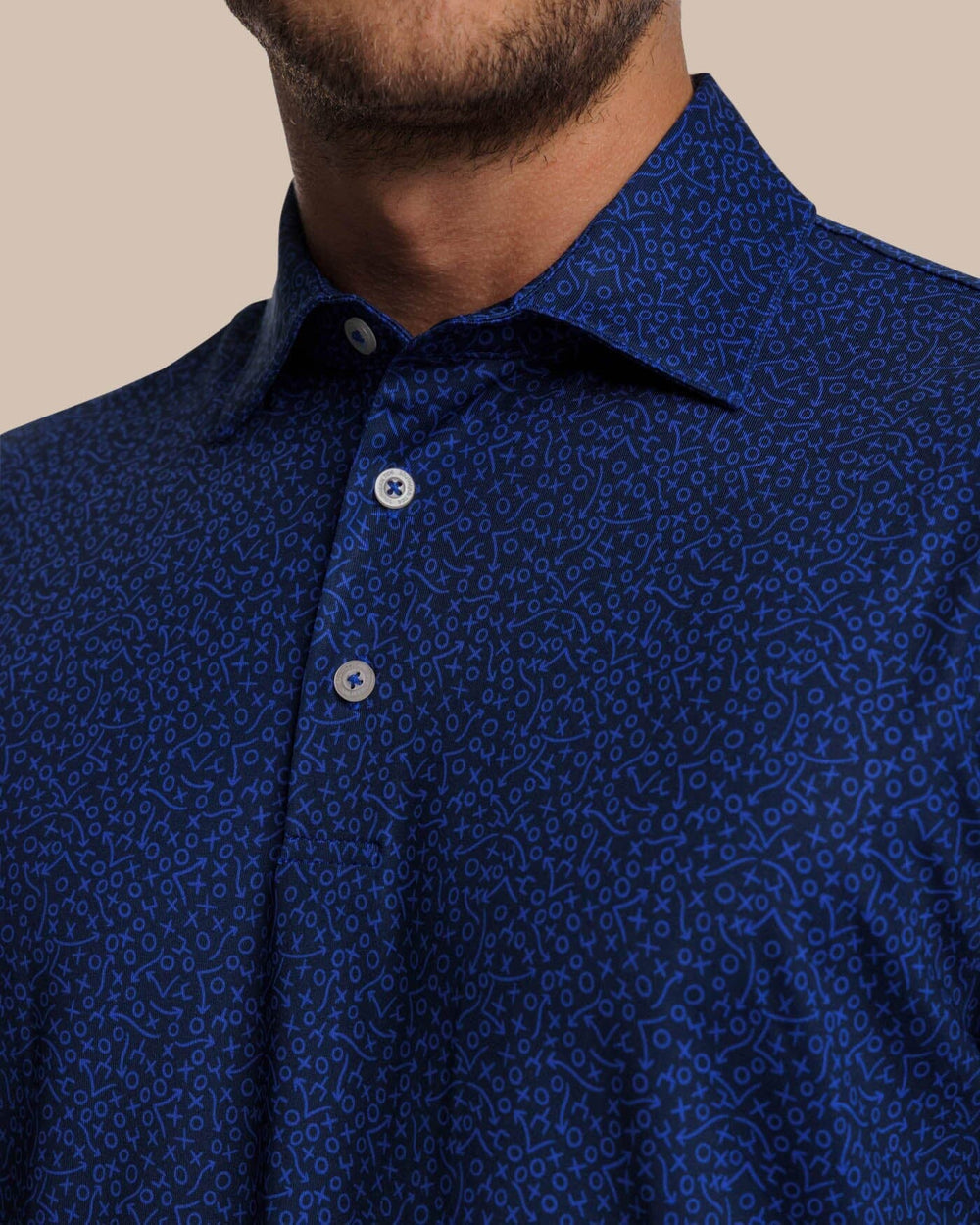 The detail view of the Southern Tide Driver Gameplay Polo by Southern Tide - Navy