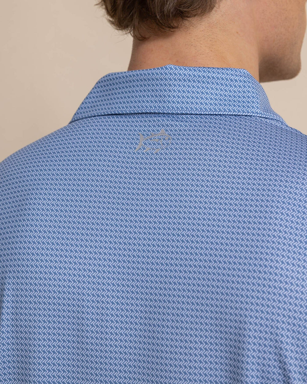 The detail view of the Southern Tide Driver Getting Ziggy With It Printed Polo by Southern Tide - Coronet Blue