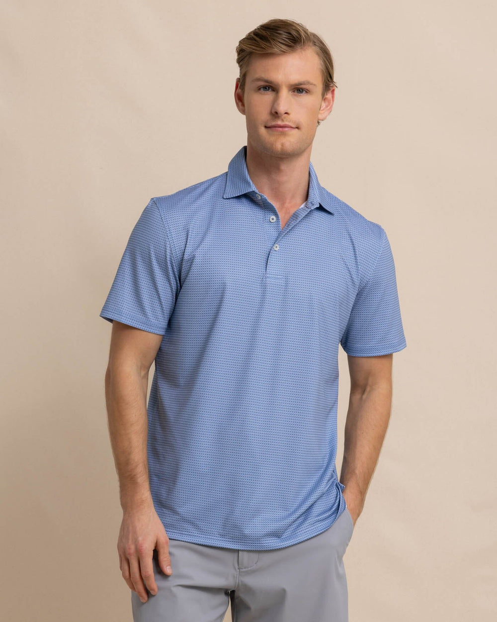 The front view of the Southern Tide Driver Getting Ziggy With It Printed Polo by Southern Tide - Coronet Blue