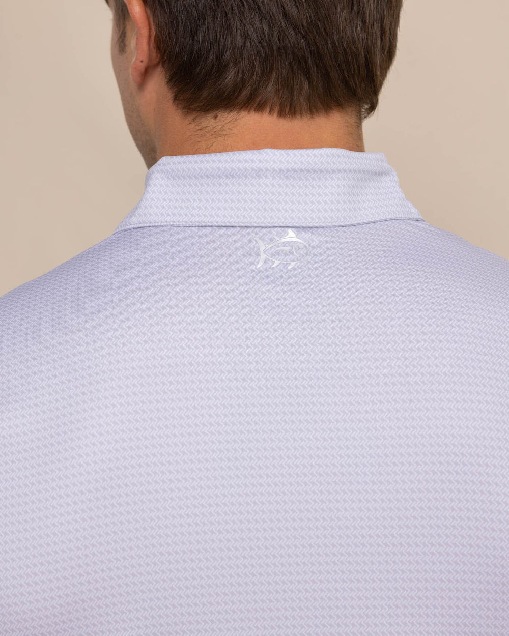 The back view of the Southern Tide Driver Getting Ziggy With It Printed Polo by Southern Tide - Platinum Grey