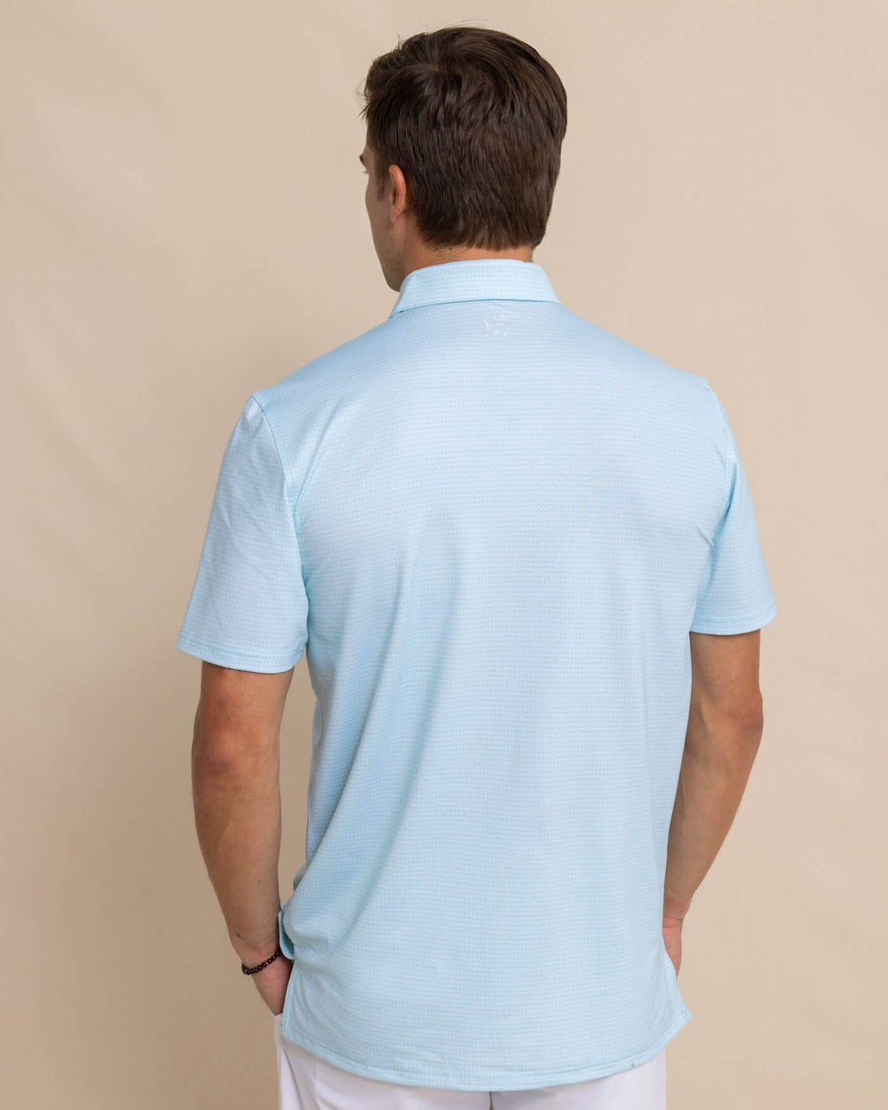 The back view of the Southern Tide Driver Getting Ziggy With It Printed Polo by Southern Tide - Wake Blue