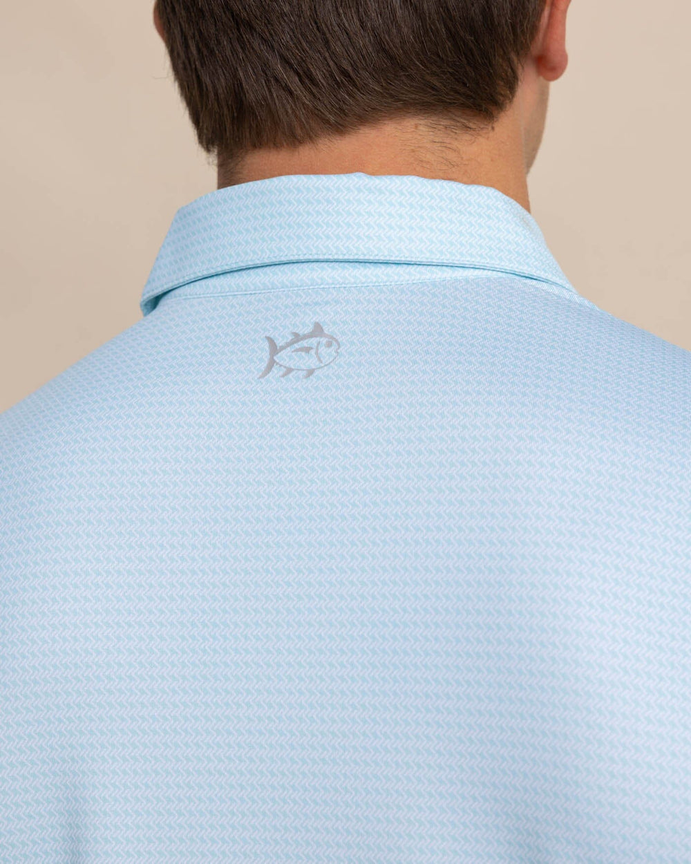 The detail view of the Southern Tide Driver Getting Ziggy With It Printed Polo by Southern Tide - Wake Blue