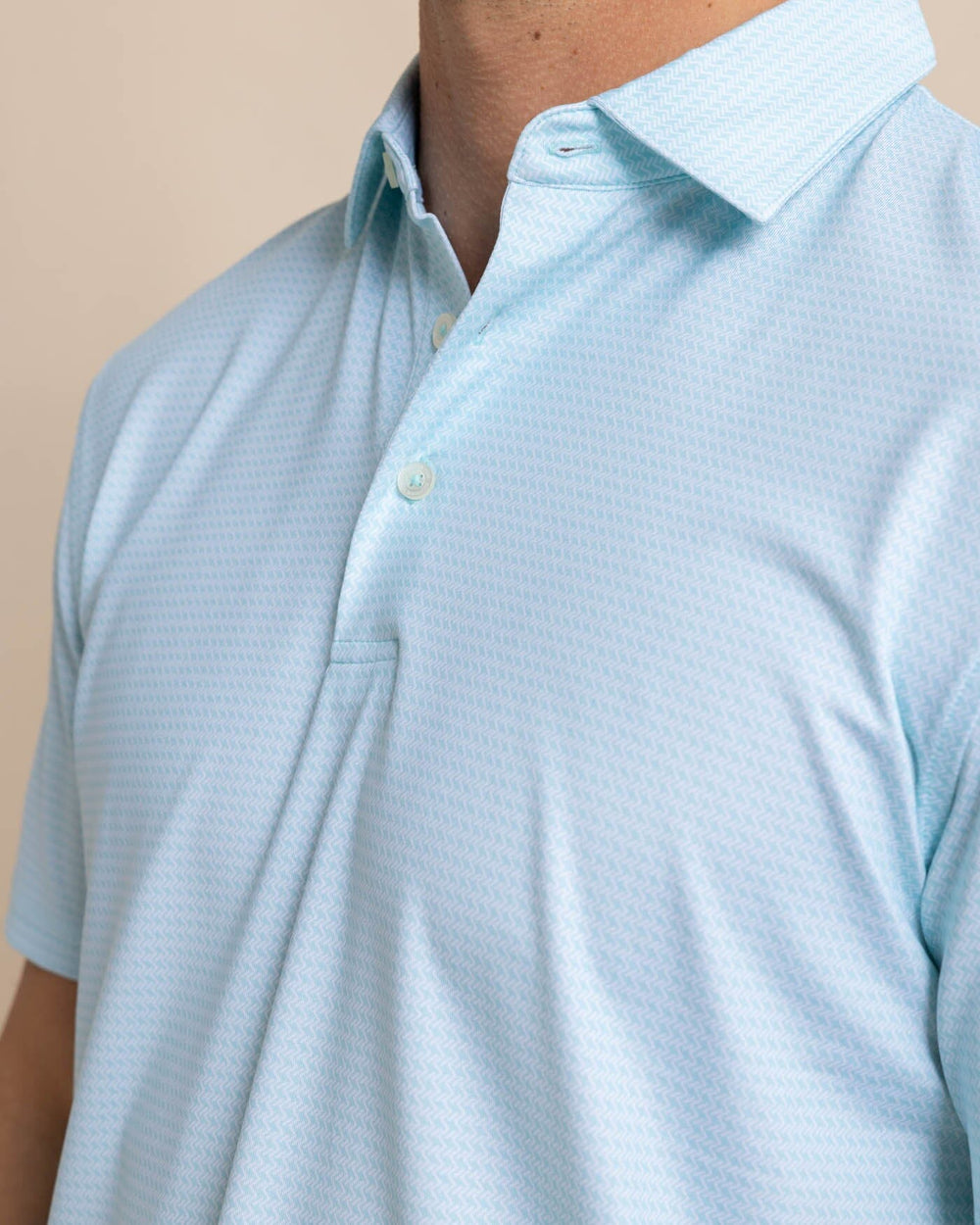 The detail view of the Southern Tide Driver Getting Ziggy With It Printed Polo by Southern Tide - Wake Blue
