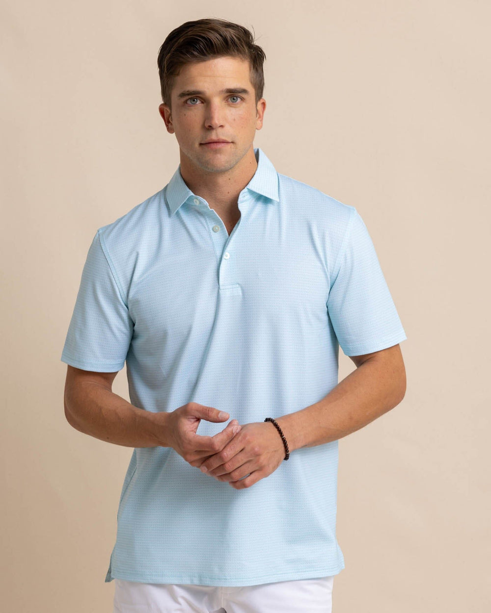 The front view of the Southern Tide Driver Getting Ziggy With It Printed Polo by Southern Tide - Wake Blue