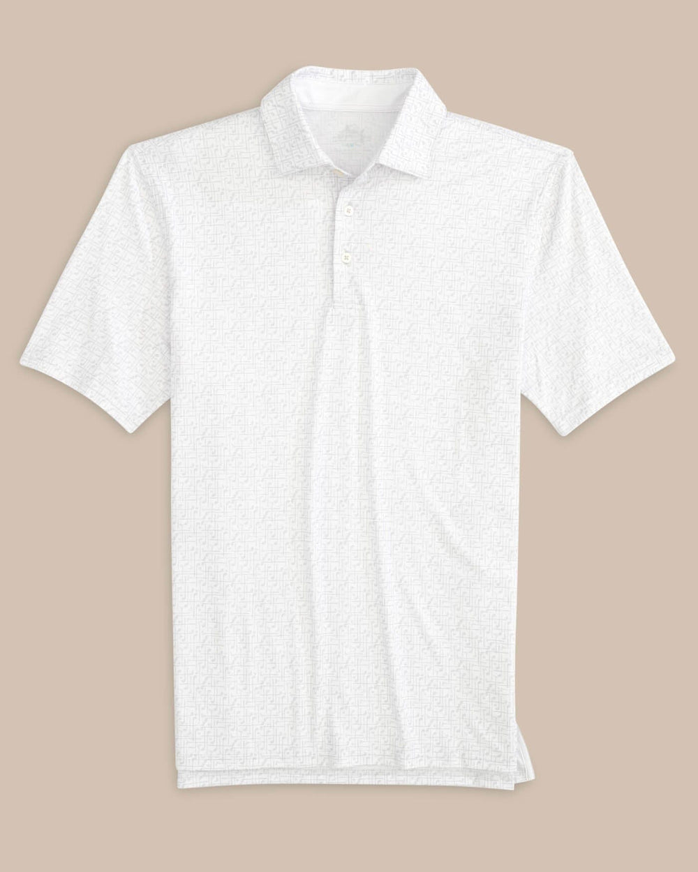 The front view of the Southern Tide Driver Over Clubbing Print Performance Polo Shirt by Southern Tide - Classic White
