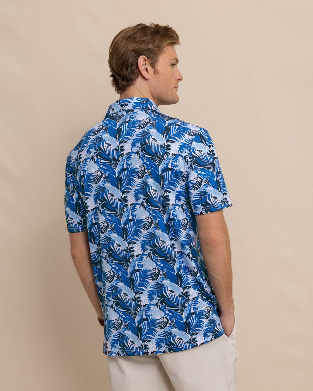 The back view of the Southern Tide Driver Paradise Palms Polo Shirt by Southern Tide - Classic White