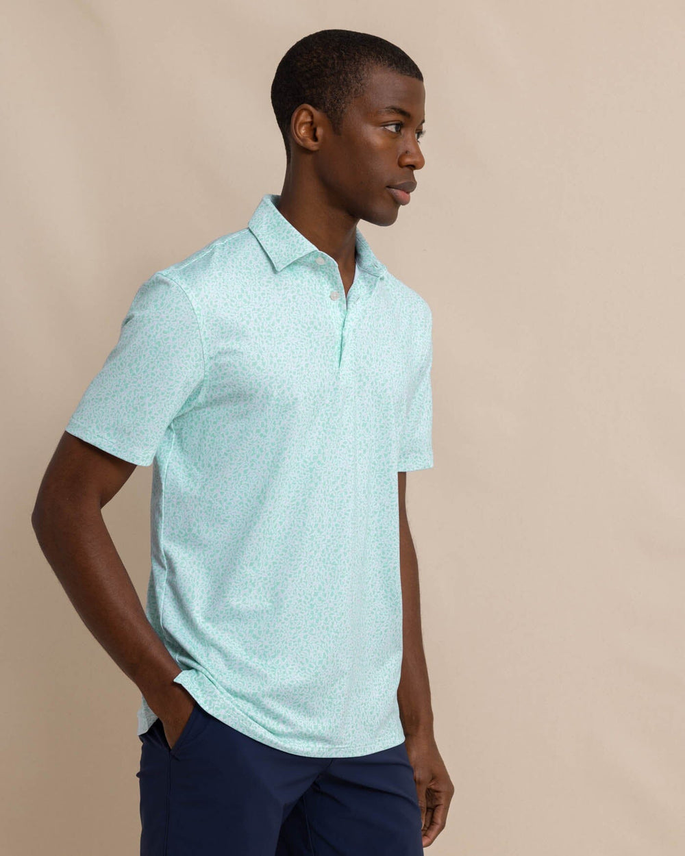 The front view of the Southern Tide Driver That Floral Feeling Printed Polo by Southern Tide - Wake Blue