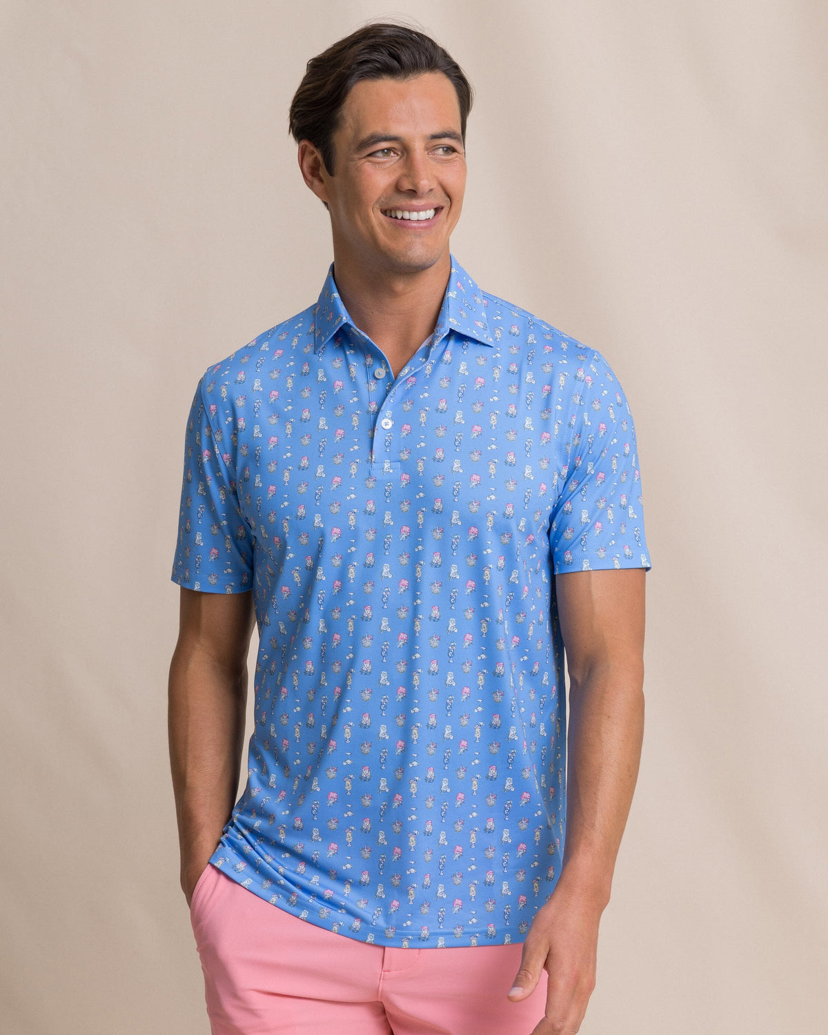 The front view of the Southern Tide Driver Tropical Drink Printed Polo by Southern Tide - Ocean Channel