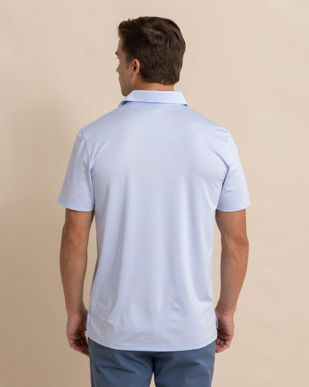 The back view of the Southern Tide Driver Verdae Stripe Polo by Southern Tide - Orchid Petal