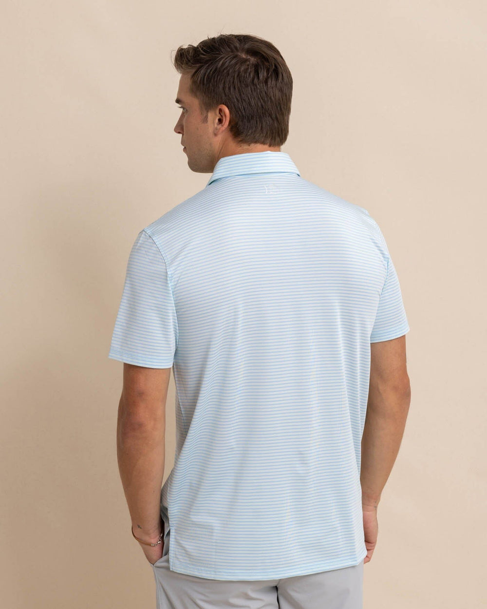 The back view of the Southern Tide Driver Verdae Stripe Polo by Southern Tide - Seacrest Green