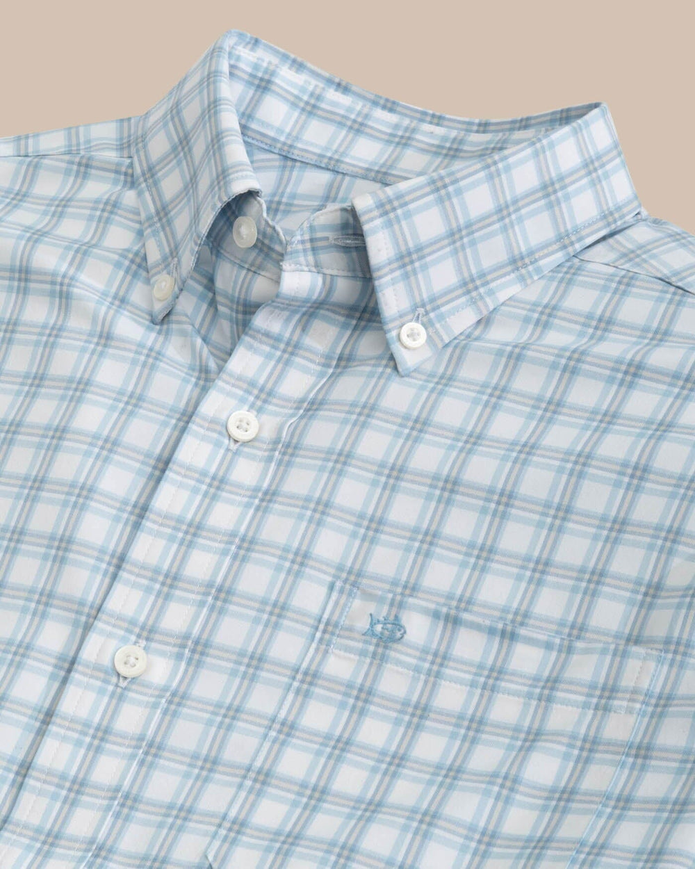 The detail view of the Southern Tide Ellington Plaid Intercoastal Sport Shirts by Southern Tide - Dream Blue