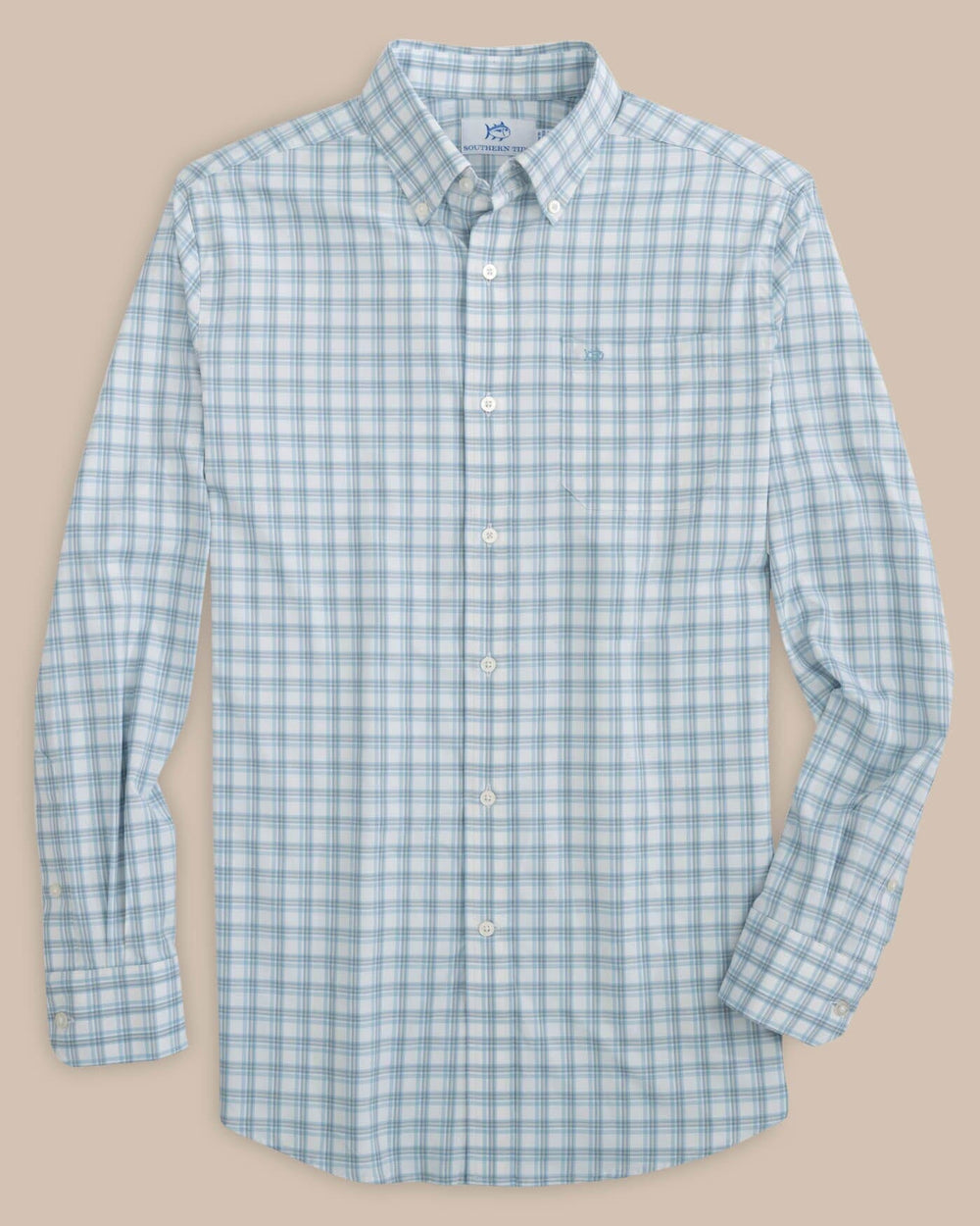 The front view of the Southern Tide Ellington Plaid Intercoastal Sport Shirts by Southern Tide - Dream Blue