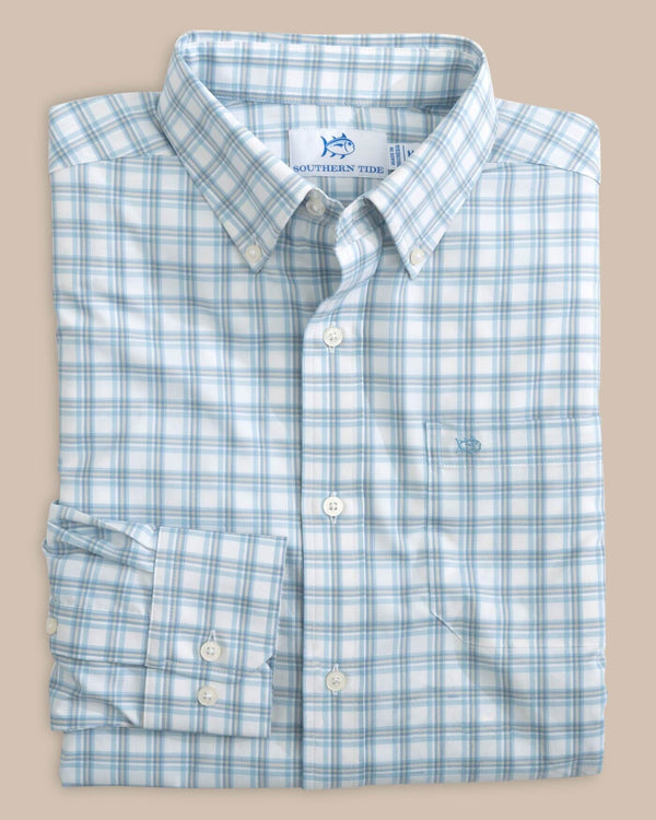 The folded view of the Southern Tide Ellington Plaid Intercoastal Sport Shirts by Southern Tide - Dream Blue