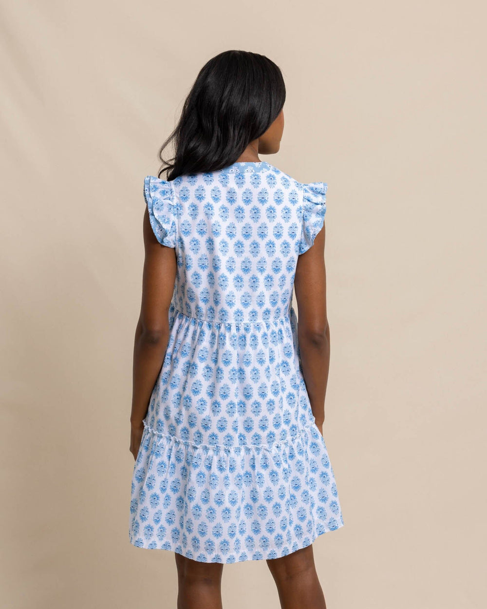 The back view of the Southern Tide Eloise Garden Variety Printed Dress by Southern Tide - Classic White