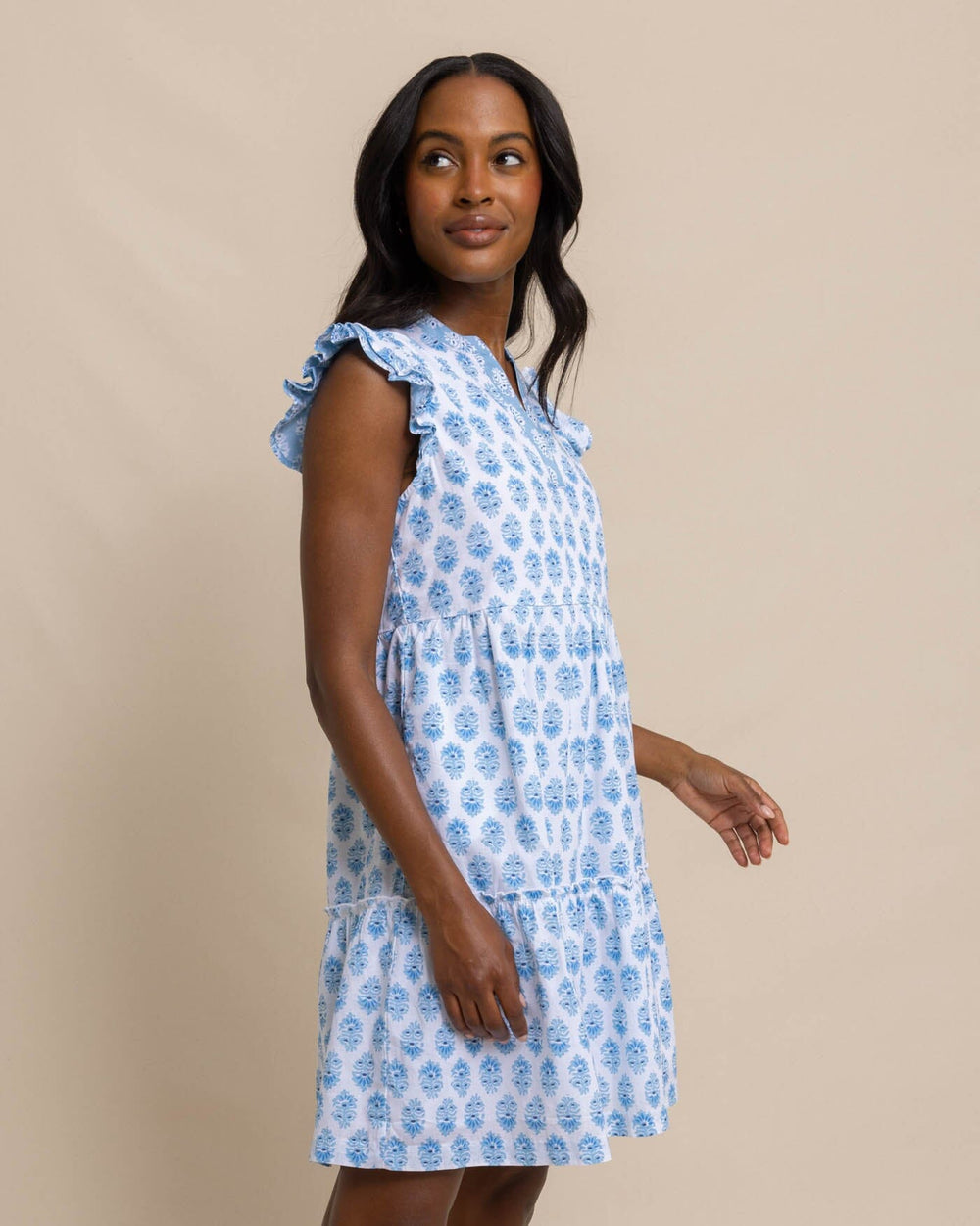 The front view of the Southern Tide Eloise Garden Variety Printed Dress by Southern Tide - Classic White