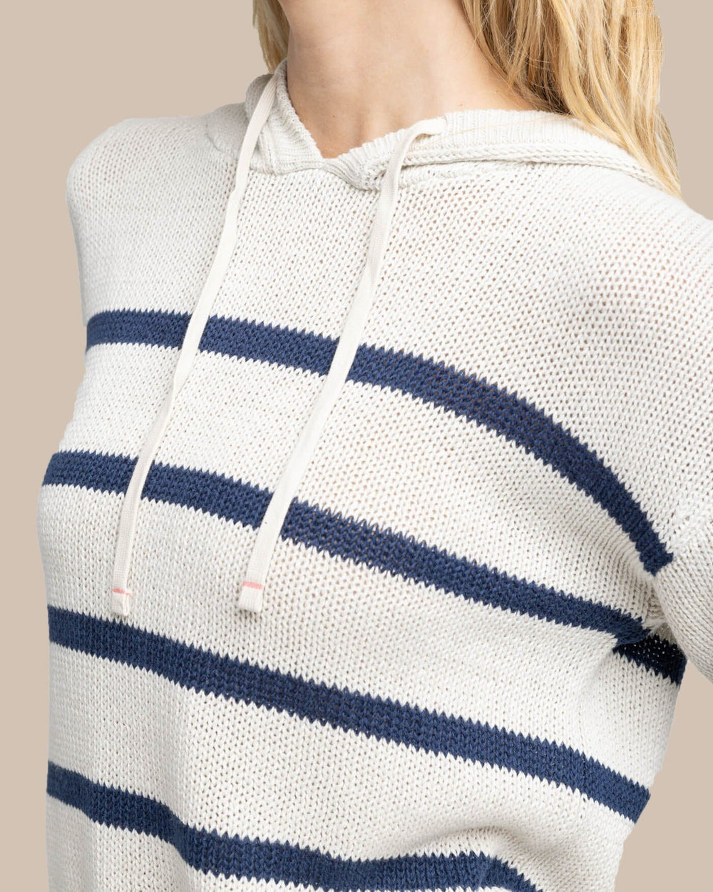 The detail view of the Southern Tide Everlee Striped Hoodie Sweater by Southern Tide - Stone
