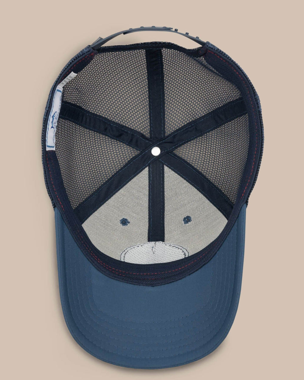 The below view of the Men's Florida Patch Performance Trucker Hat by Southern Tide - Seven Seas Blue