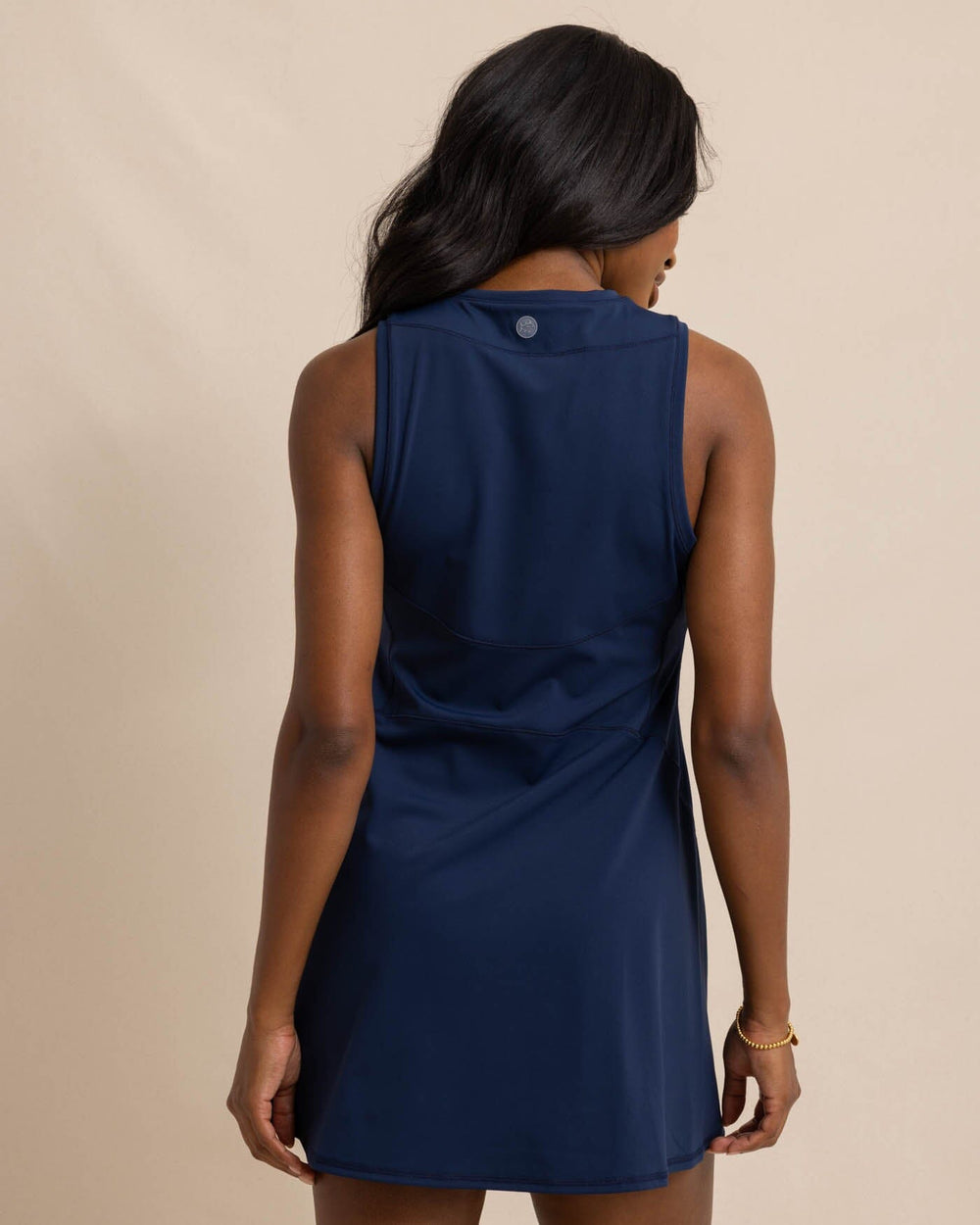 The back view of the Southern Tide Frances Zip Front Performance Dress by Southern Tide - Dress Blue