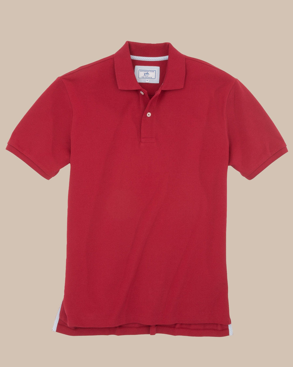 The front view of the Men's Red Skipjack Gameday Colors Polo Shirt by Southern Tide - Crimson