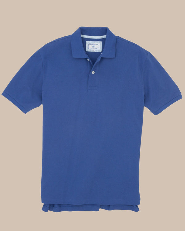 The front view of the Men's Light Blue Skipjack Gameday Colors Polo Shirt by Southern Tide - University Blue