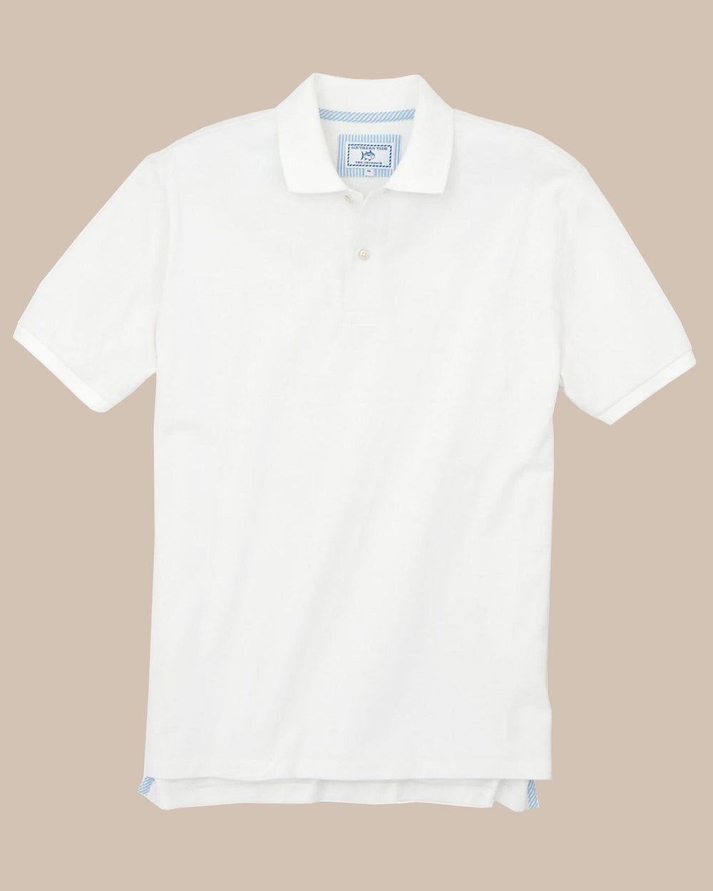 The front view of the Men's Orange Skipjack Gameday Colors Polo Shirt by Southern Tide - Classic White