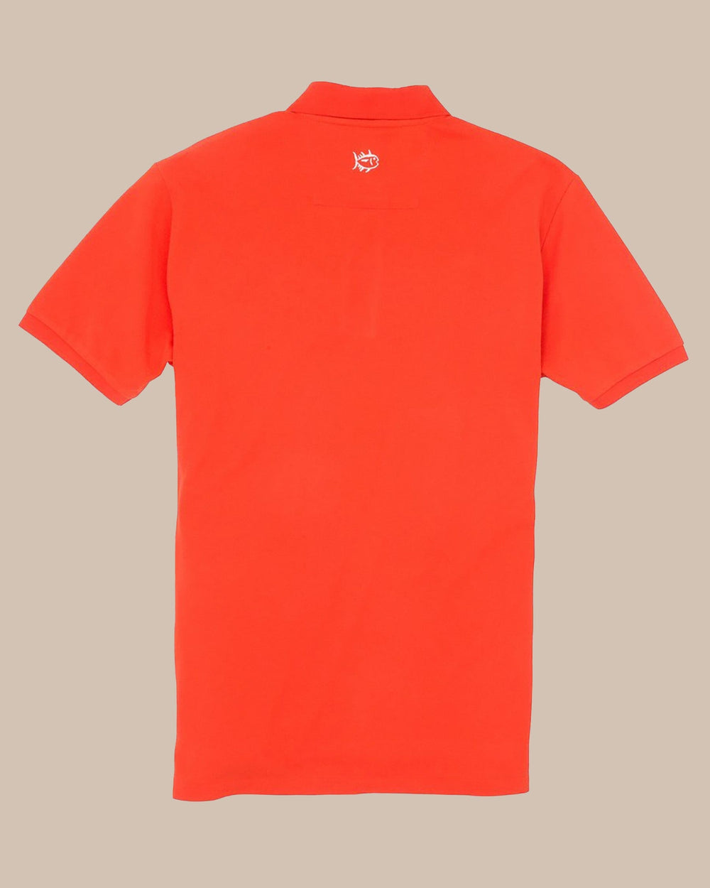 The back view of the Men's Orange Skipjack Gameday Colors Polo Shirt by Southern Tide - Endzone Orange