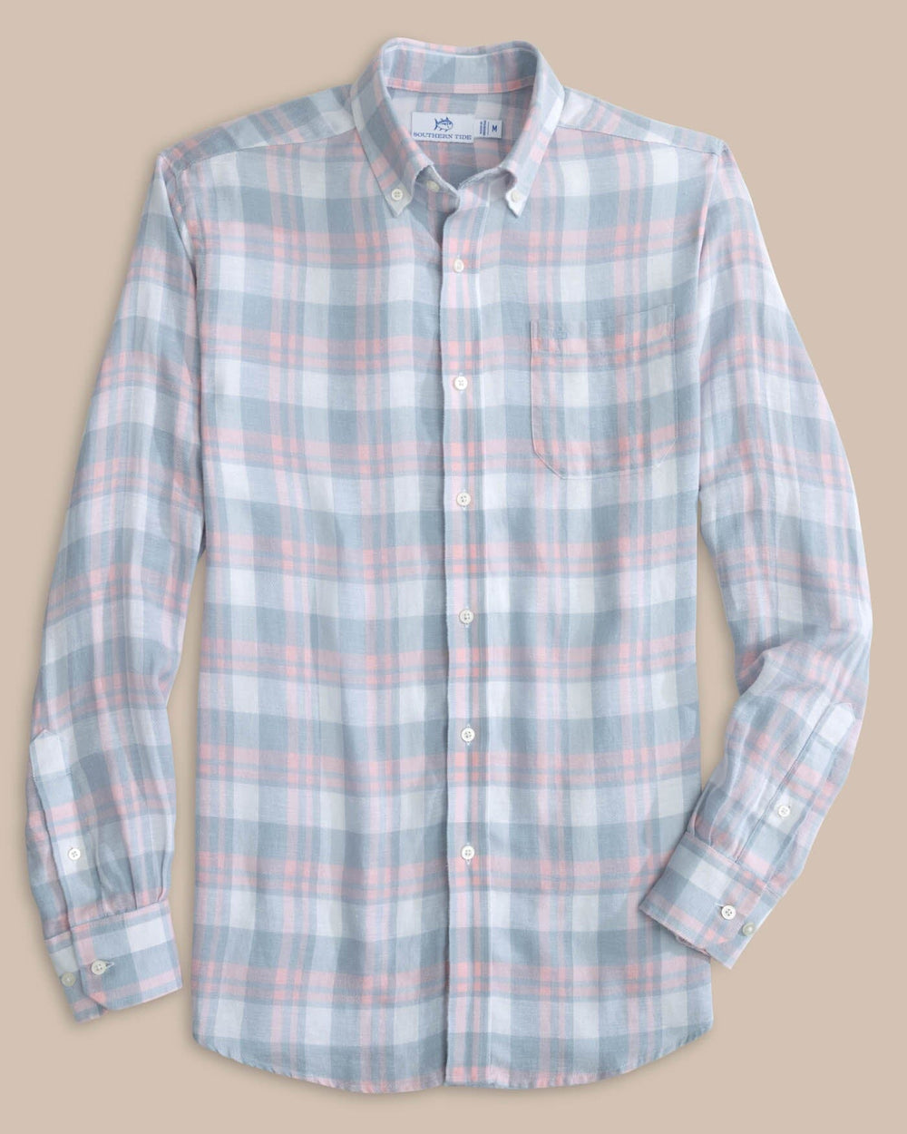 The front view of the Southern Tide Headland Reedy Plaid Long Sleeve Sport Shirt by Southern Tide - Tsunami Grey