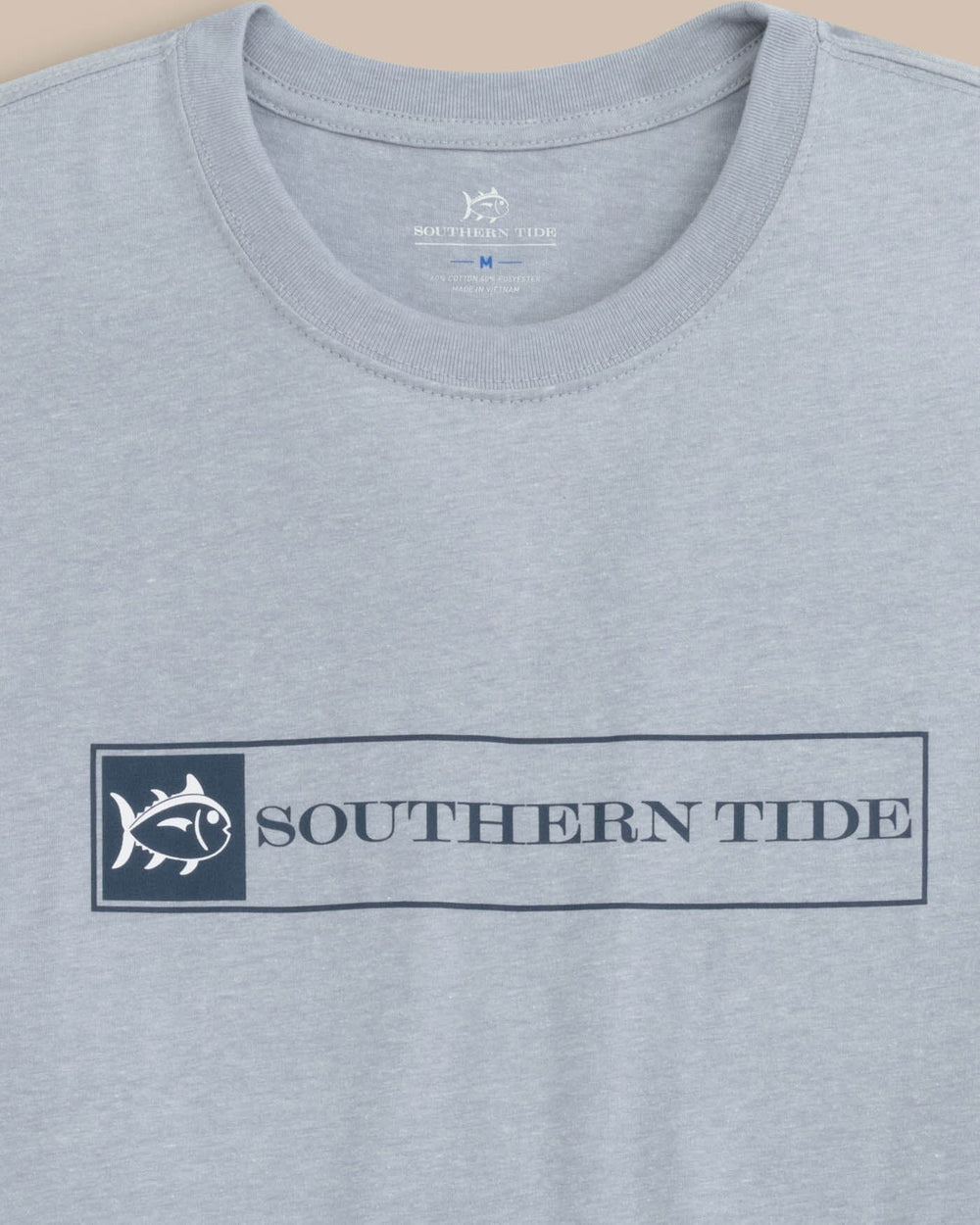 The front view of the Southern Tide Heather ST Banner Year Front Graphic Short Sleeve T-shirt by Southern Tide - Heather Platinum Grey