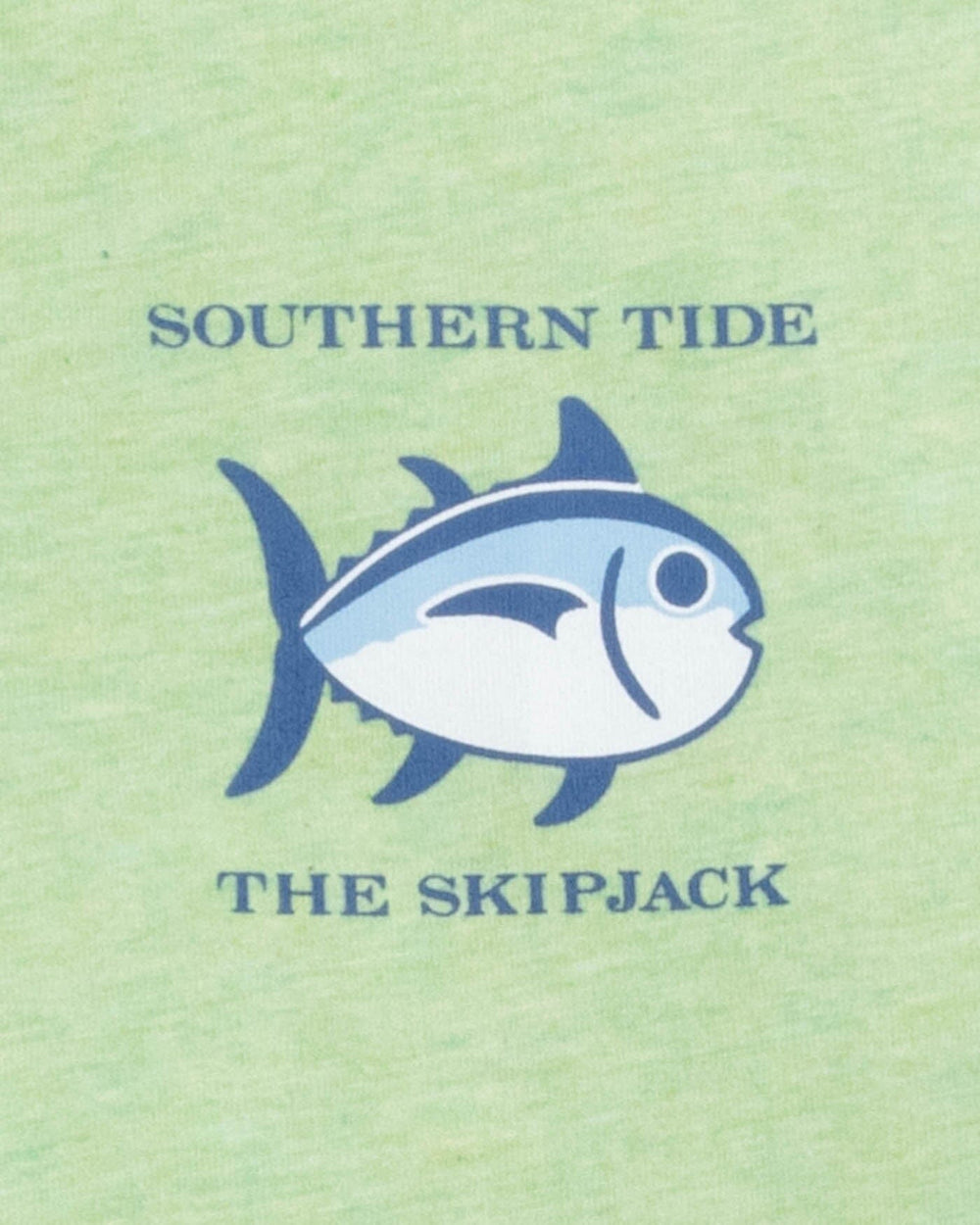 The detail view of the Southern Tide heathered-original-skipjack-t-shirt-2 by Southern Tide - Heather Smoke Green