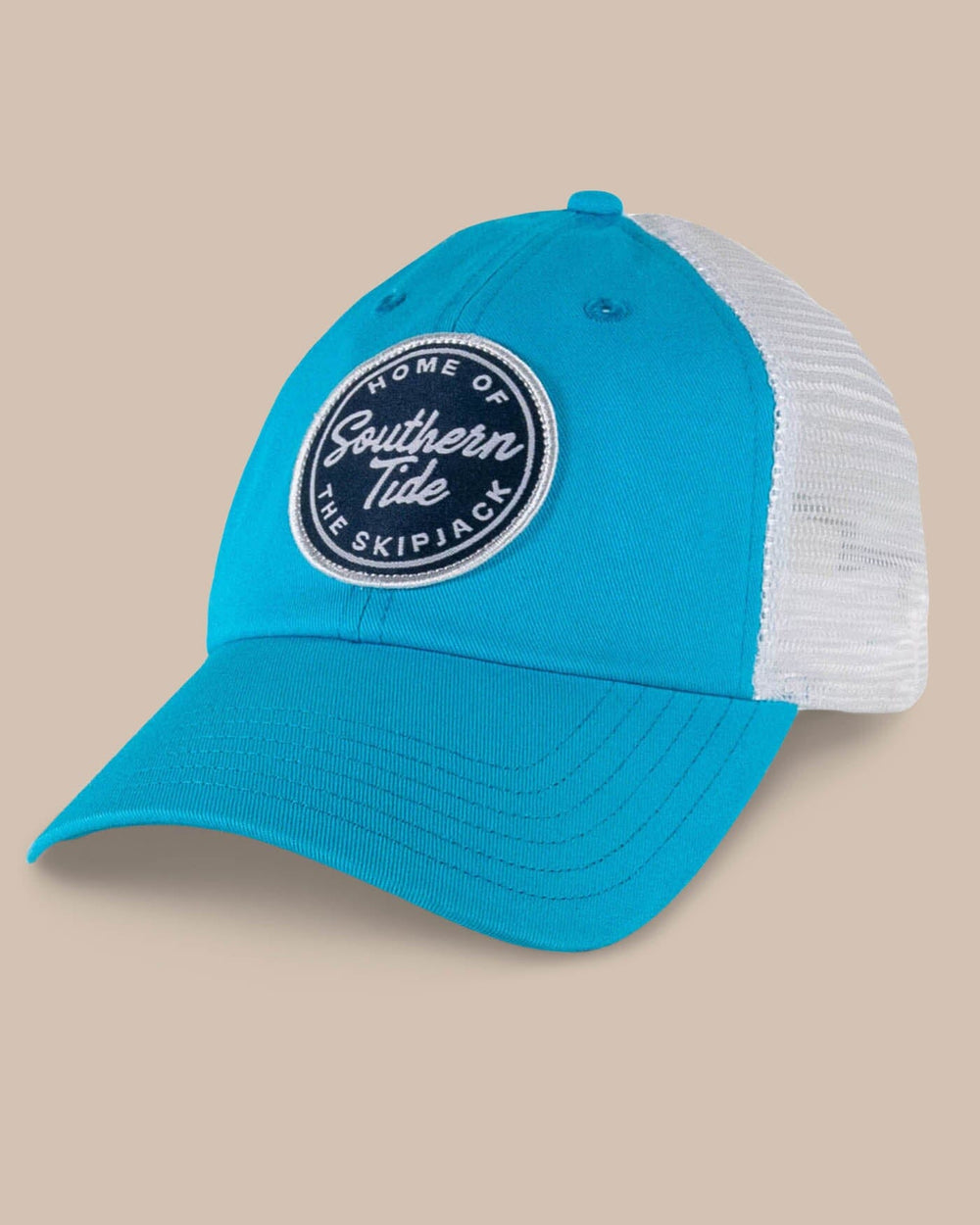 The front view of the Southern Tide Home of the Skipjack Patch Trucker by Southern Tide - Blue