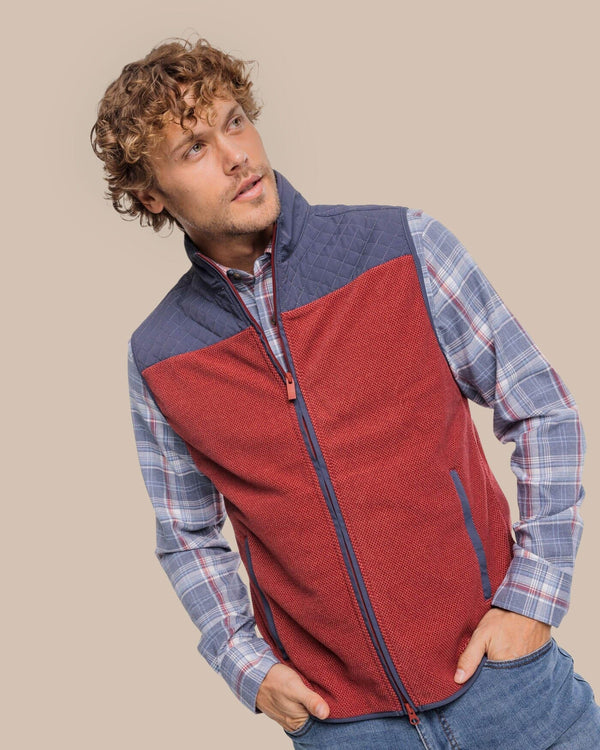 The front view of the Southern Tide Hucksley Vest by Southern Tide - Tuscany Red