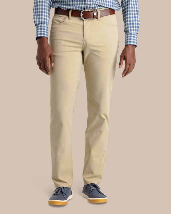 The front view of the Southern Tide Intercoastal Performance Pant by Southern Tide - Sandstone Khaki