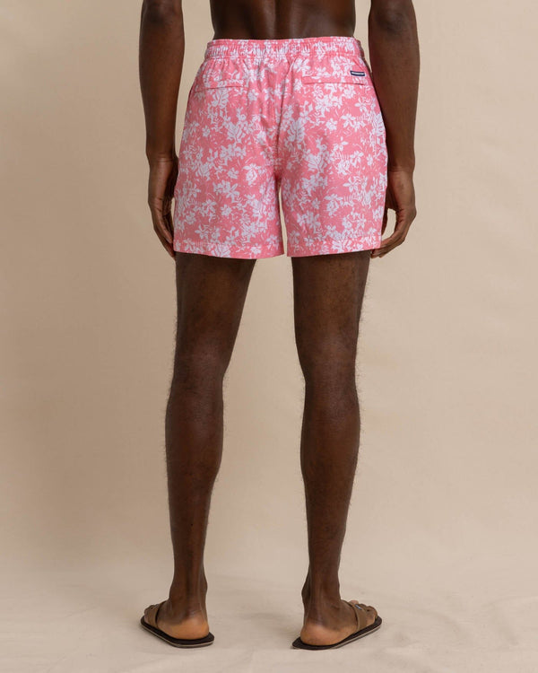 The hover view of the Southern Tide Island Blooms Swim Trunk by Southern Tide - Geranium Pink