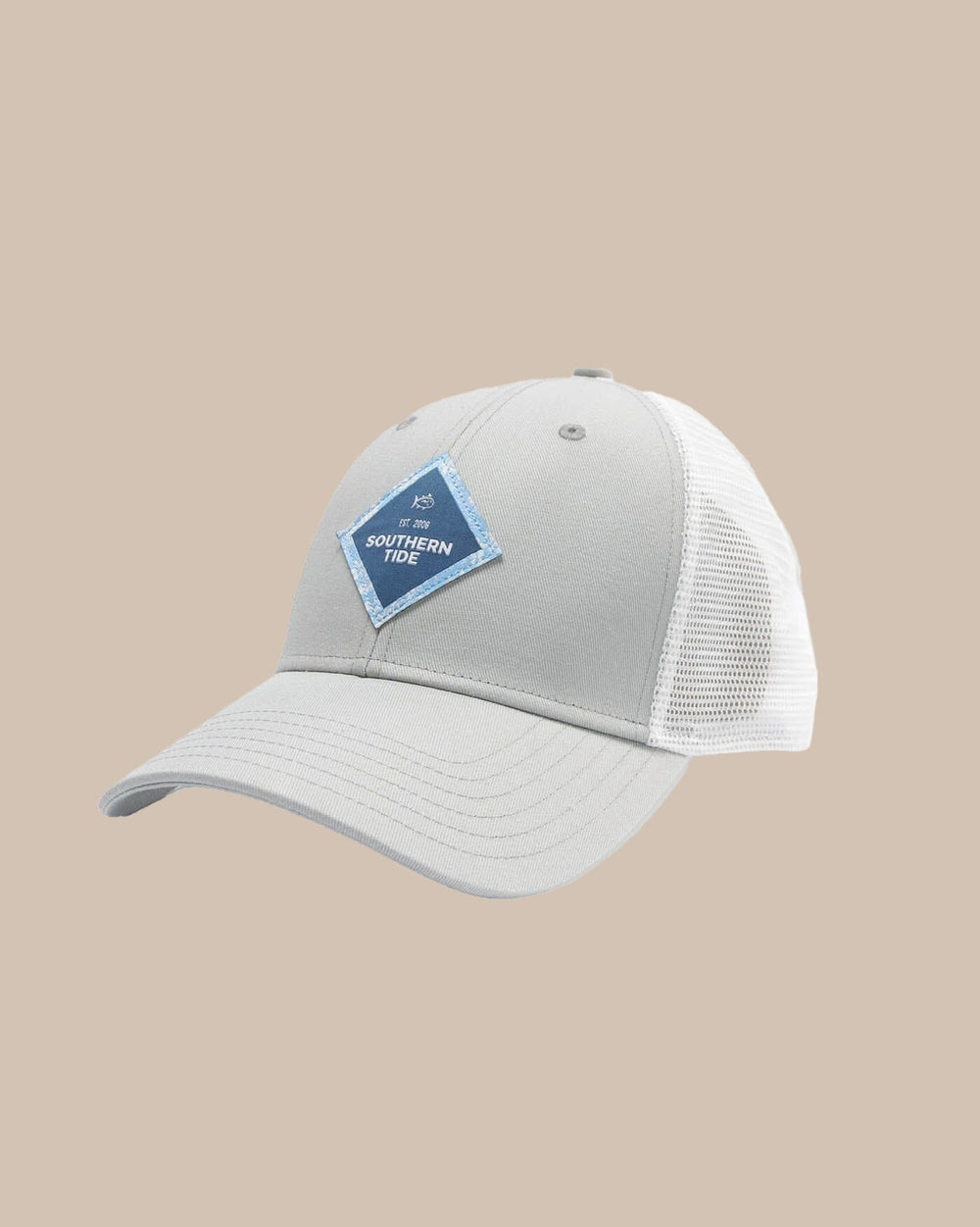 The front view of the Southern Tide Island Blooms Trucker Hat by Southern Tide - Light Grey