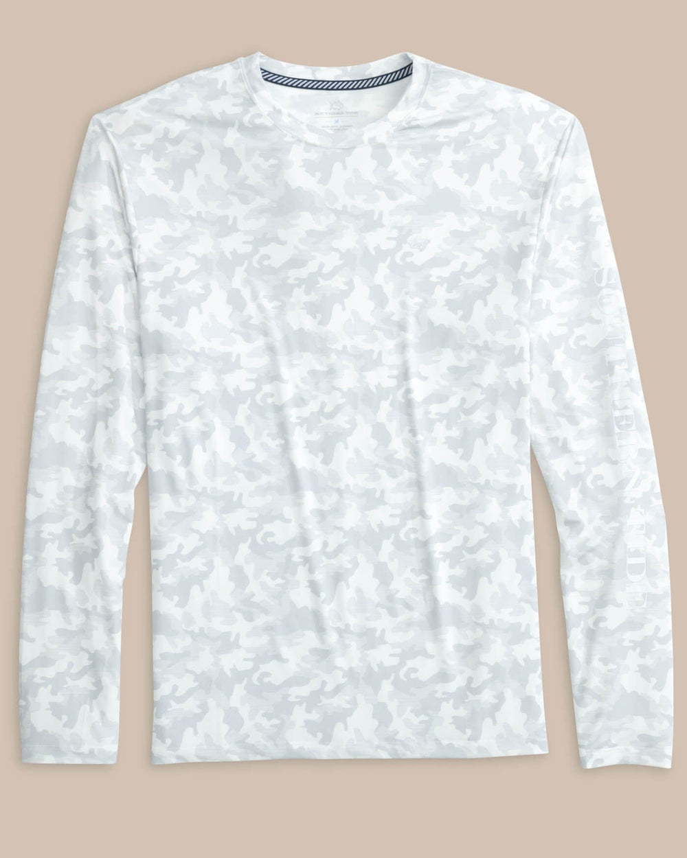 The front view of the Southern Tide Island Camo Long Sleeve Performance T-shirt by Southern Tide - Classic White