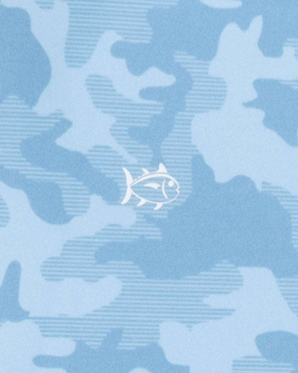 The detail view of the Southern Tide Island Camo Long Sleeve Performance T-shirt by Southern Tide - Clearwater Blue