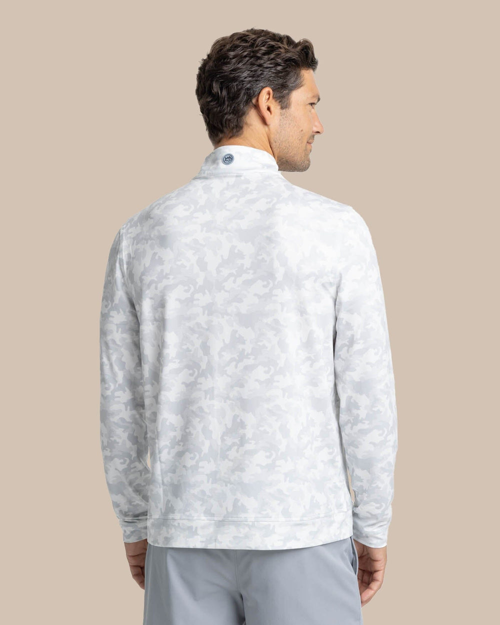 The back view of the Southern Tide Island Camo Print Cruiser Quarter Zip by Southern Tide - Classic White