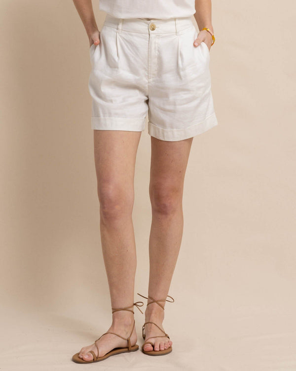 The front view of the Southern Tide Jacey Twill Short by Southern Tide - Sand White