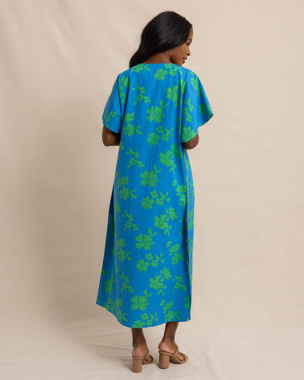 The back view of the Southern Tide Journi Hour of Flowers Caftan by Southern Tide - Swedish Blue