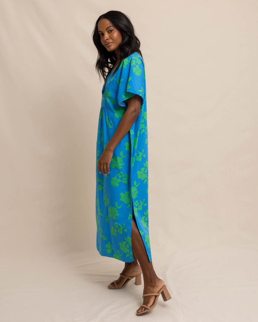 The front view of the Southern Tide Journi Hour of Flowers Caftan by Southern Tide - Swedish Blue