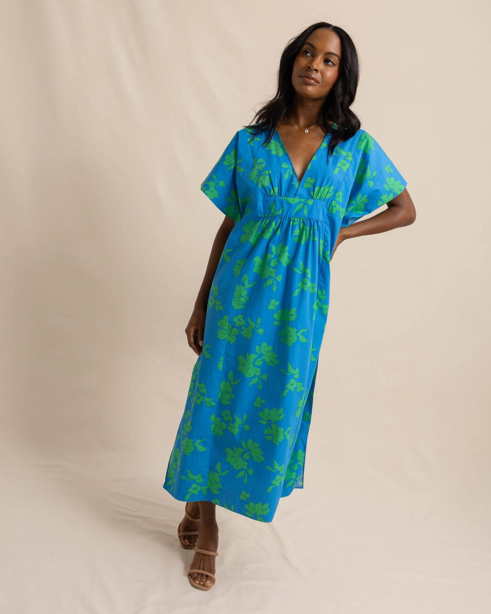 The front view of the Southern Tide Journi Hour of Flowers Caftan by Southern Tide - Swedish Blue