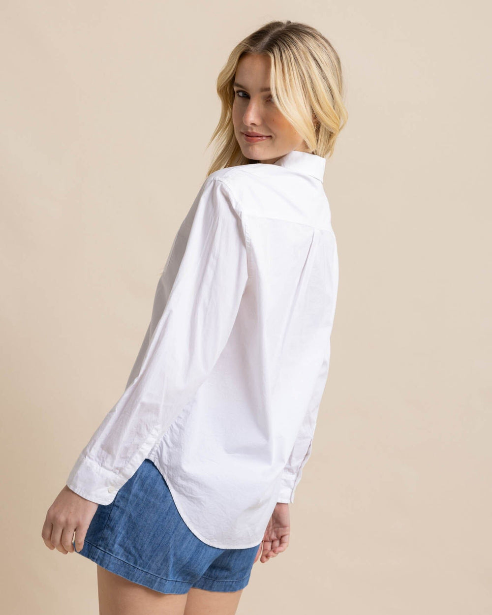 The back view of the Southern Tide Katherine Poplin Shirt by Southern Tide - Classic White