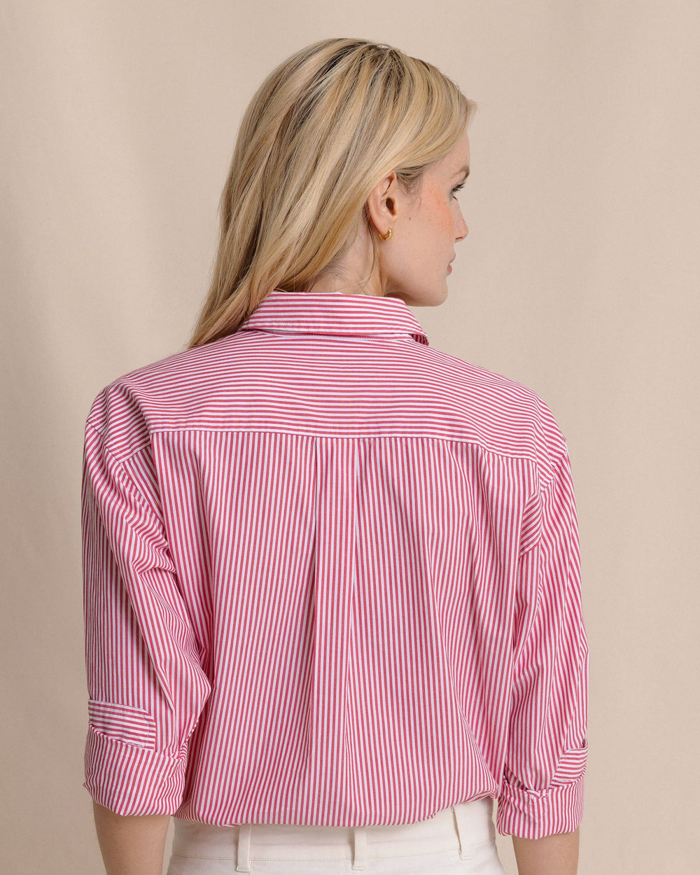 The back view of the Southern Tide Katherine Stripe Shirt by Southern Tide - Grenadine Red