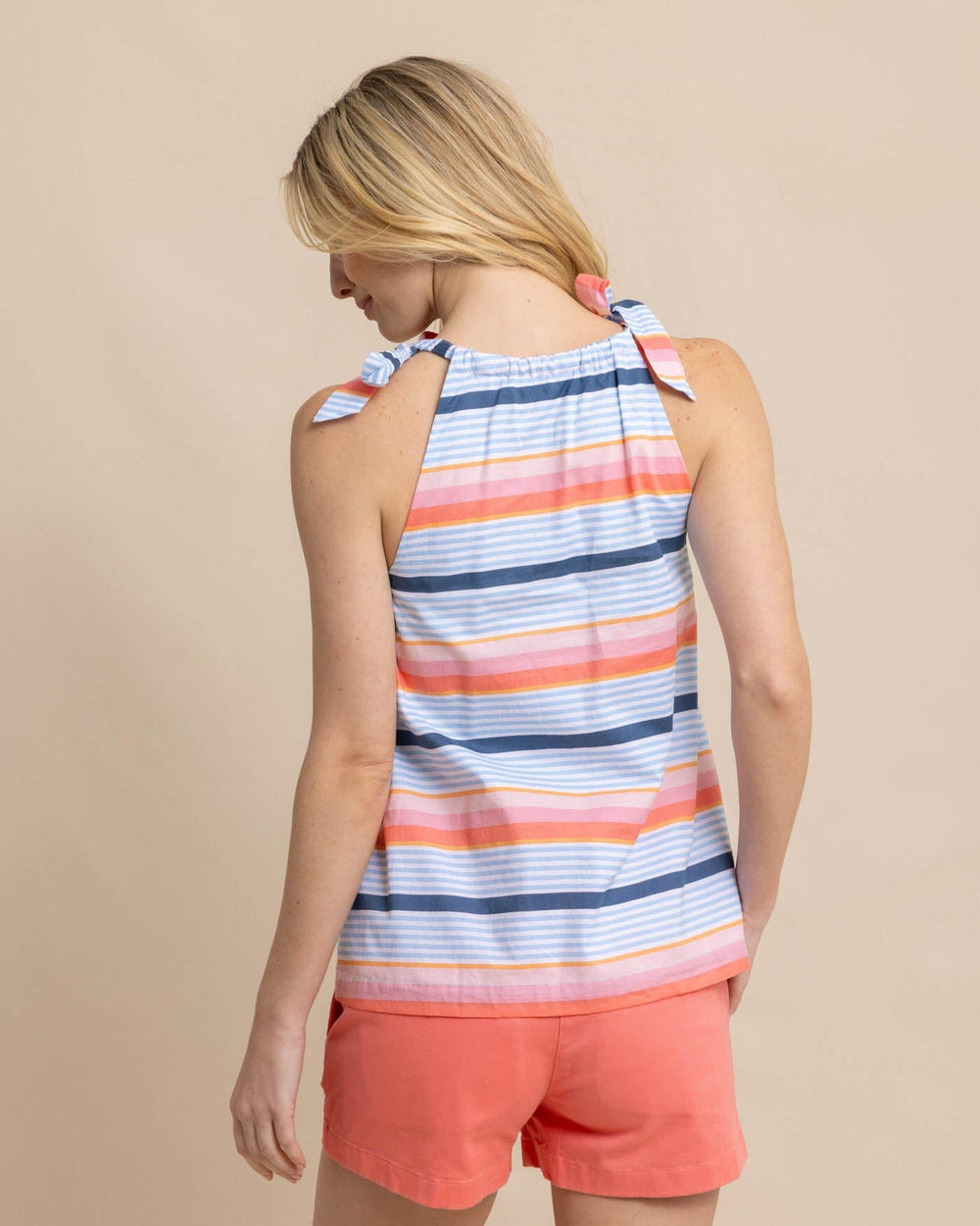 The back view of the Southern Tide Kaylen Set Sail Stripe Top by Southern Tide - Conch Shell