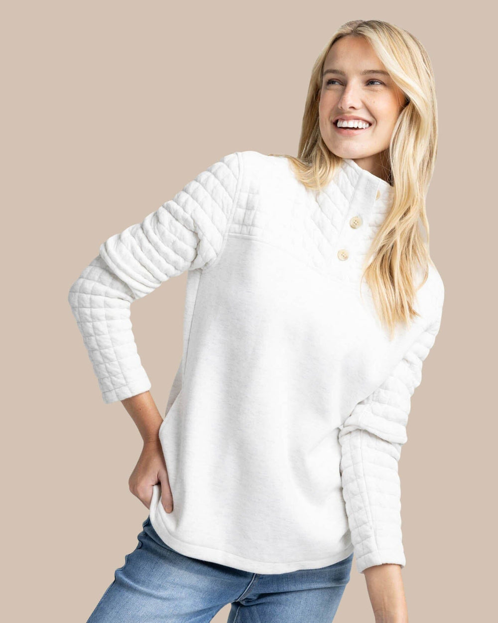 Kelsea Quilted Heather Pullover W_Pullover Southern Tide 